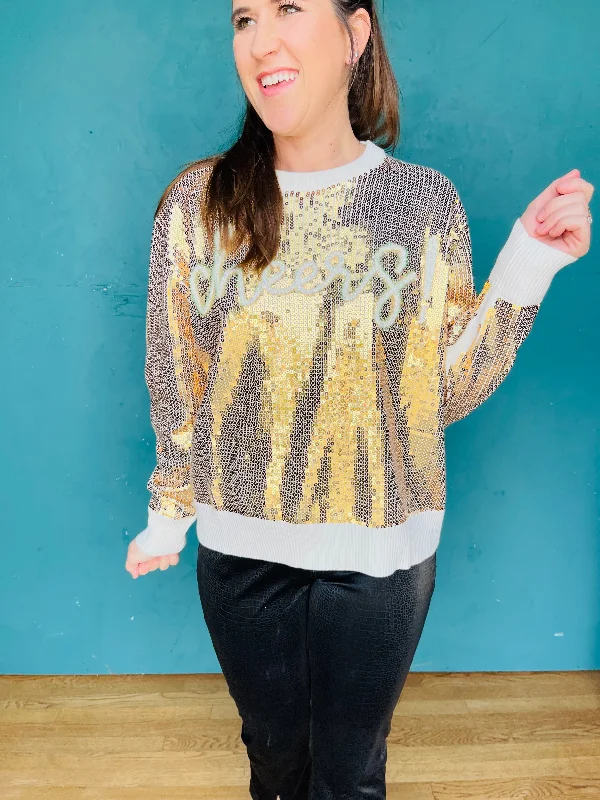 Full Sequin Cheers Sweater Herringbone Houndstooth Plaid
