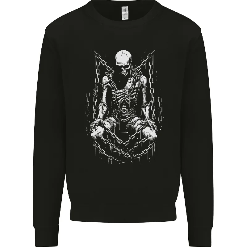 A Skeleton in Bondage Skull Horror Gothic Goth Mens Sweatshirt Jumper Hoodie with Hem Lace Feminine Delicate