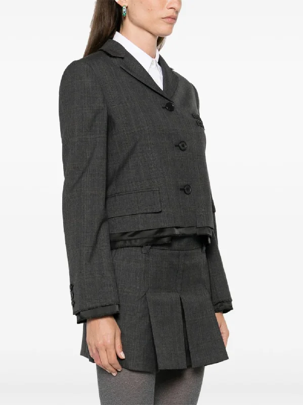 MIU MIU - Women Tartan Print Cropped Jacket Striped Jacket Polka Dot Jacket Floral Jacket MIU MIU - Women Tartan Print Cropped Jacket Striped Jacket Polka Dot Jacket Floral Jacket