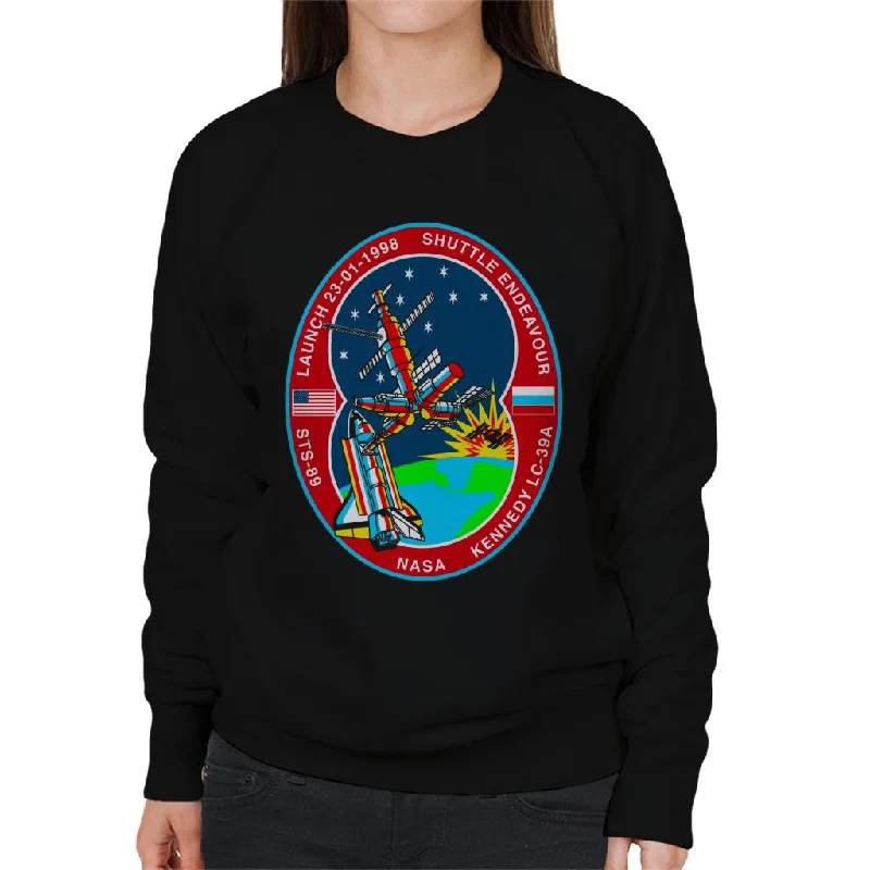 NASA STS 89 Endeavour MIR Space Station Badge Women's Sweatshirt Hoodie with Elastic Waist Stretchable Comfortable