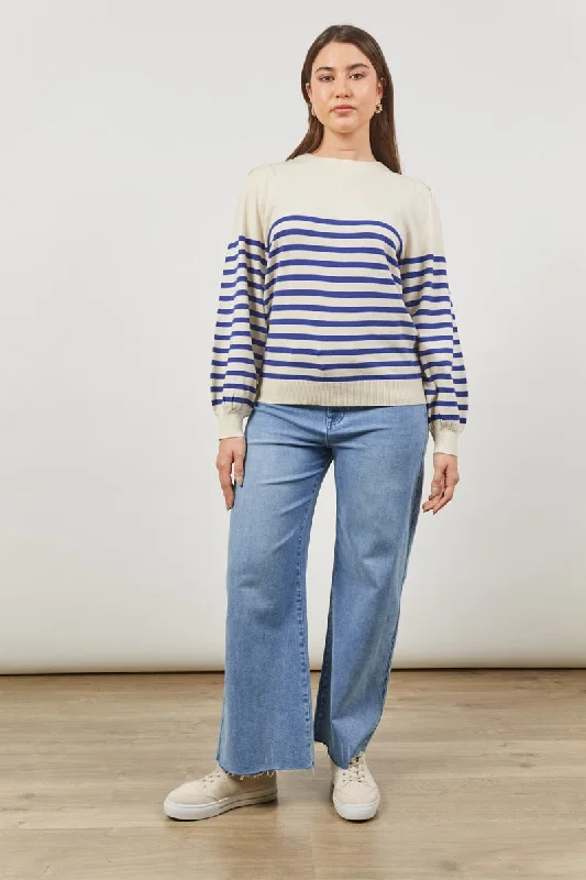 Isle Of Mine - Cosmo Stripe Jumper - Creme Ribbed Striped Patterned