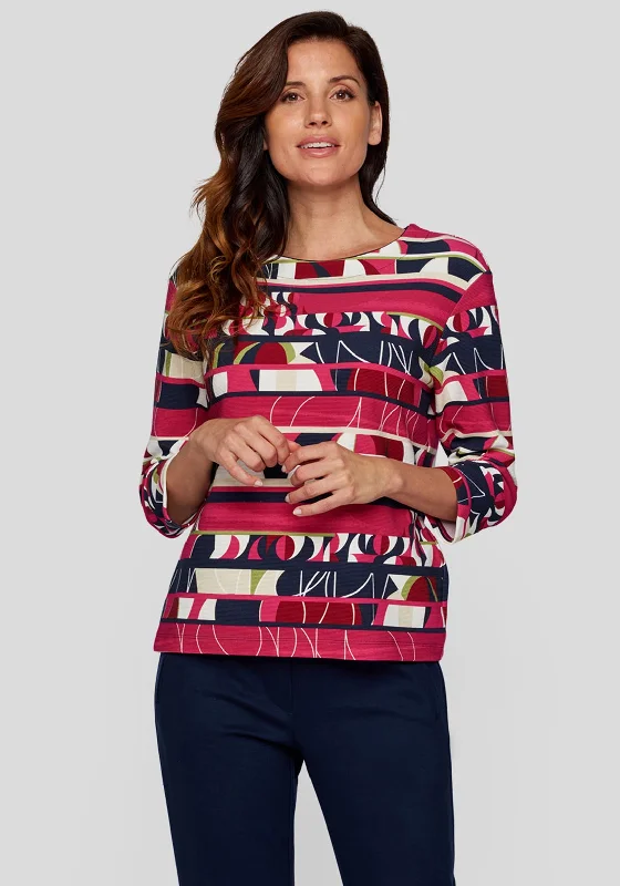 Rabe Panel Abstract Print Sweater, Fuchsia Multi Plaid Sweater Polka Dot Checkered