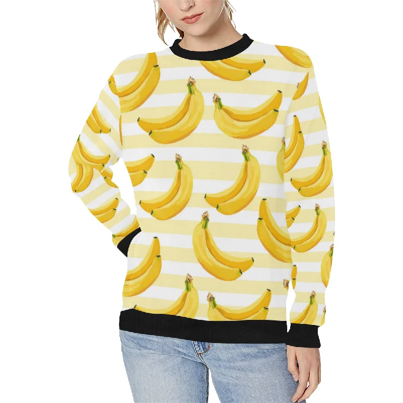 Banana pattern blackground Women's Crew Neck Sweatshirt Hoodie with Full-Zip Functional Layering