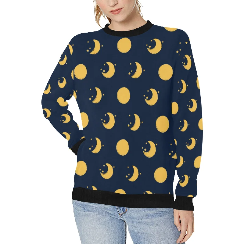 Moon star pattern Women's Crew Neck Sweatshirt Hoodie with Patch Decorative Personalized