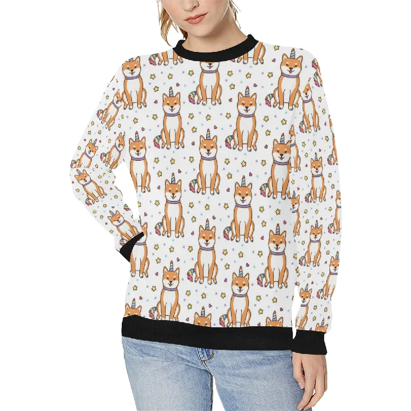 shiba inu unicorn costume horn colorful tail patte Women's Crew Neck Sweatshirt Hoodie Jacket Zipper Layering