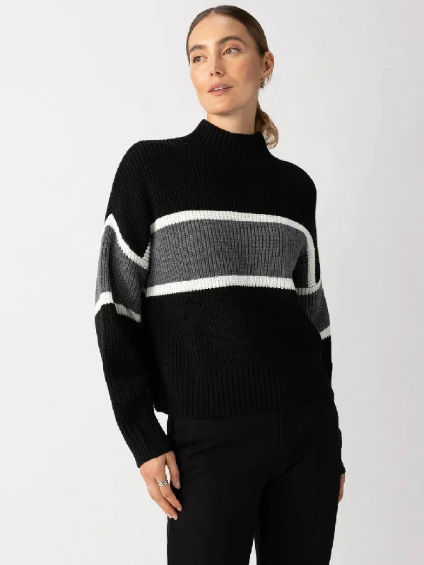 {Sanctuary} Mock Neck Stripe Sweater Spandex Blend Rayon Blend Denim Blend