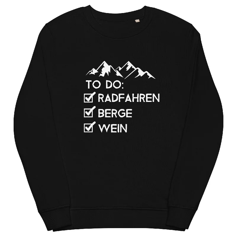 To Do Liste - Radfahren, Berge, Wein - Unisex Premium Organic Sweatshirt Hoodie with Hem Raw Edge Edgy Unfinished