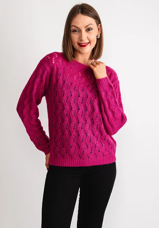 Kaffe Lena Wide Knit Jumper, Fuchsia High Neck Crew Neck V-Neck