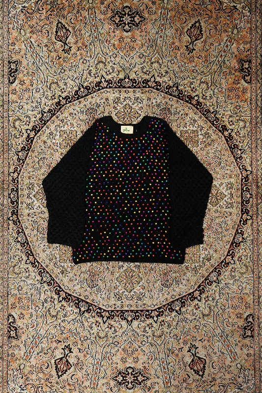 Glass Cypress Black Crocheted Beaded Sweater (Black) Graphic Sweater Embroidered Appliqued Glass Cypress Black Crocheted Beaded Sweater (Black) Graphic Sweater Embroidered Appliqued