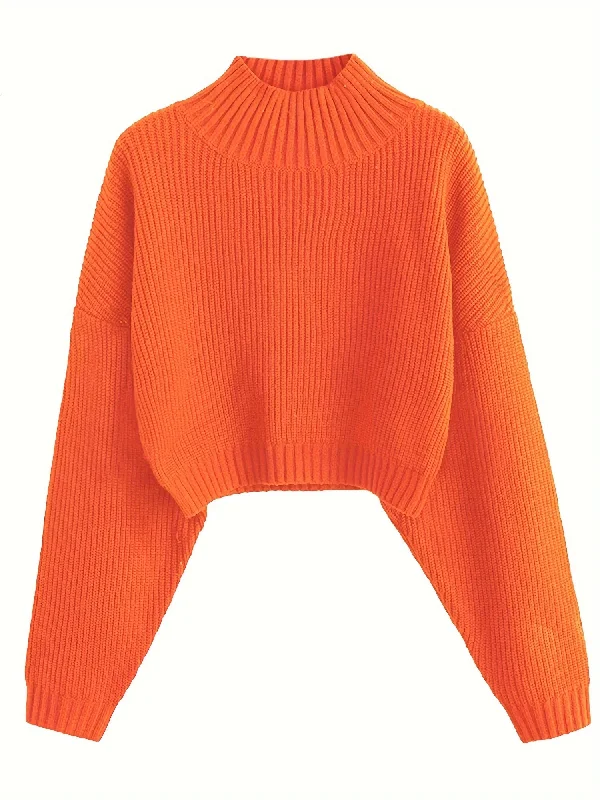 Women's Cropped Turtleneck Sweater - Lantern Sleeve, Ribbed Knit - Cozy & Stylish  VIP DEALS Chenille Blend Fleece Blend Nylon Blend
