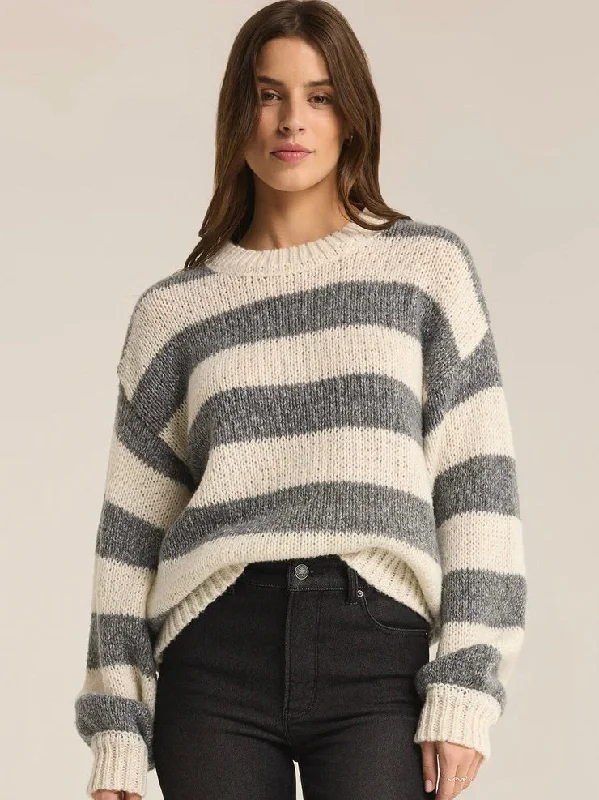 {Z Supply} Anders Stripe Sweater Graphic Sweater Embroidered Appliqued