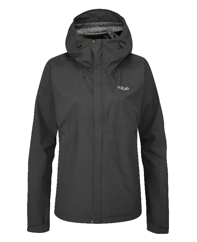 Women's Downpour Eco Waterproof Jacket - Black Front Pockets Side Pockets Patch Pockets