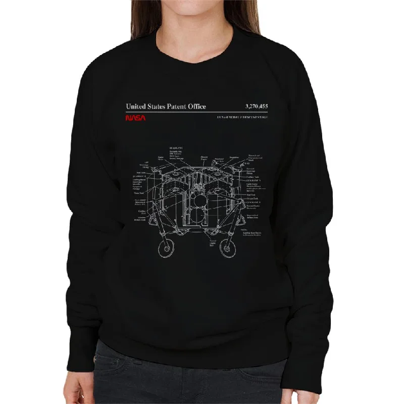 NASA Lunar Module Descent Stage Blueprint Women's Sweatshirt Hoodie with Monochrome Minimalist Simple