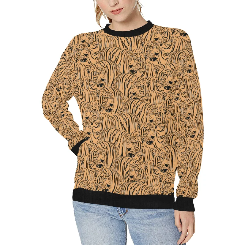 Bengal tigers pattern Women's Crew Neck Sweatshirt Hoodie with Button Classic Timeless