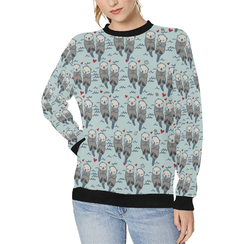 Lovely Sea Otter Pattern Women's Crew Neck Sweatshirt Hoodie with Drop Shoulder Relaxed Streetwear