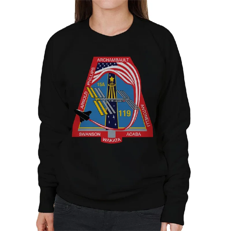 NASA STS 119 Space Shuttle Discovery Mission Patch Women's Sweatshirt Hoodie with Pastel Soft Subtle