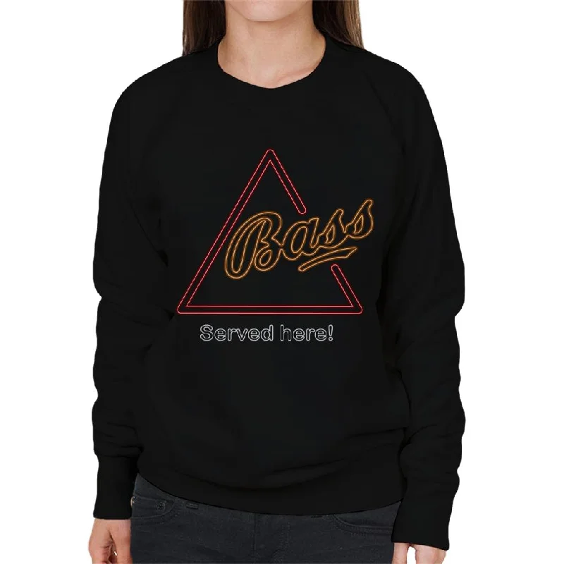 Bass Served Here Neon Sign Women's Sweatshirt Hoodie with Hem Fringe Bohemian Relaxed