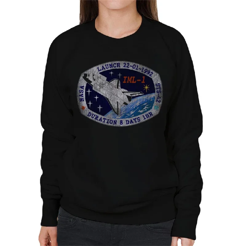 NASA STS 42 Discovery Mission Badge Distressed Women's Sweatshirt Hoodie with Gradient Ombre Colorful