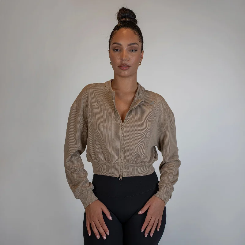 Spring Zephyr Jacket - Mocha Collared Jacket Crew Neck Jacket Turtle Neck Jacket