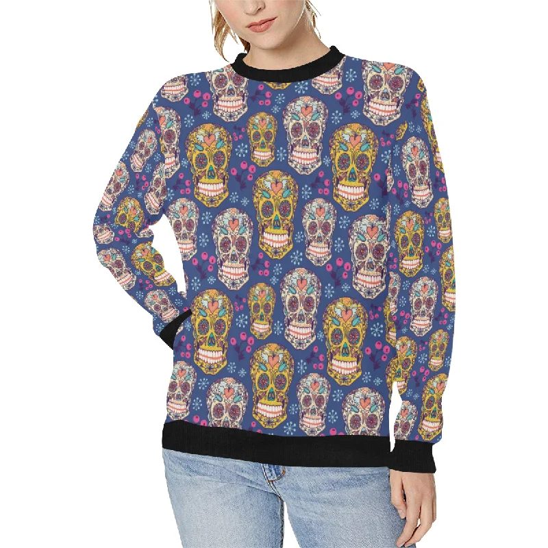 Sugar skull flower pattern Women's Crew Neck Sweatshirt Hoodie with Print Artistic Unique