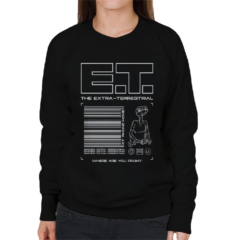 E.T. The Extra Terrestrial Where Are You From Women's Sweatshirt Hoodie with Frayed Bohemian Relaxed