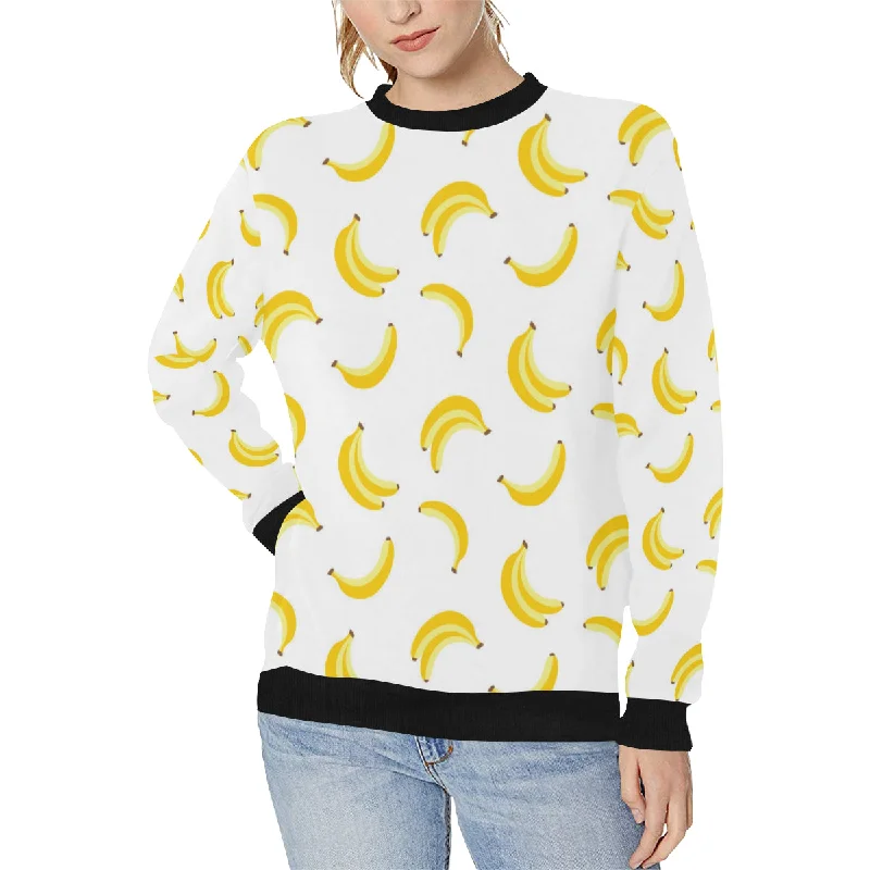 Banana pattern Women's Crew Neck Sweatshirt Hoodie with Zipper Placket Modern Functional