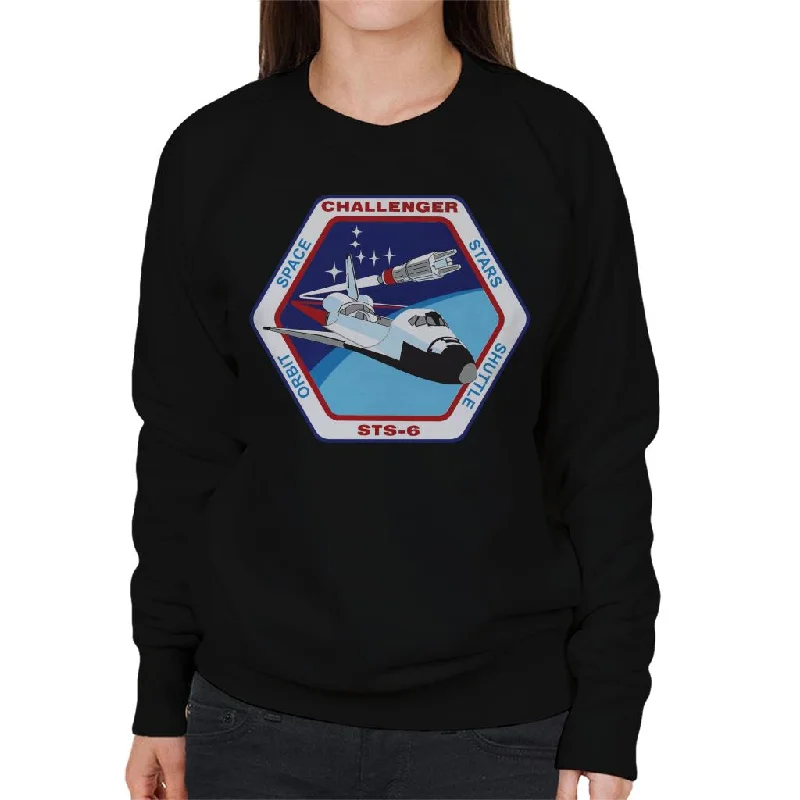 NASA STS 6 Space Shuttle Challenger Mission Patch Women's Sweatshirt Hoodie with Metallic Shiny Futuristic