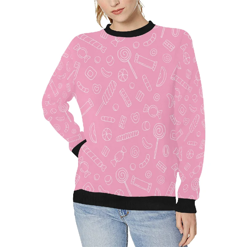 Sweet candy pink background Women's Crew Neck Sweatshirt Hoodie with Camouflage Military Edgy