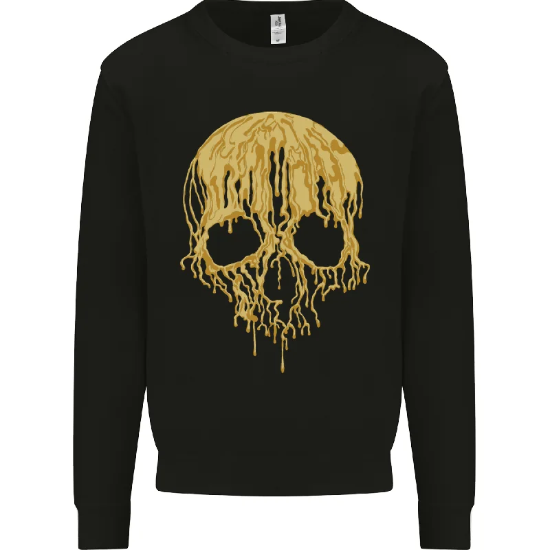 A Skull Dripping in Gold Mens Sweatshirt Jumper Hoodie with Toggle Buttons Decorative Unique