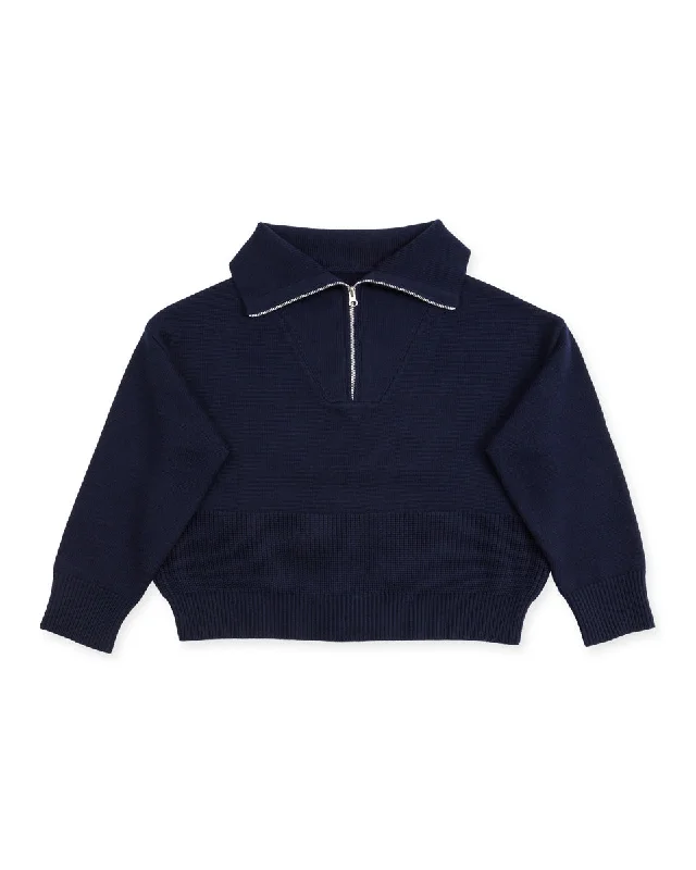 Track Sweater - Navy Satin Blend Silk Blend Wool Blend
