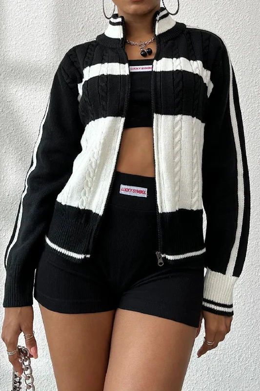 Women Cable-Knit Color Block Raglan Sleeve Cardigan Sweater Hooded Caped Shawl Collar