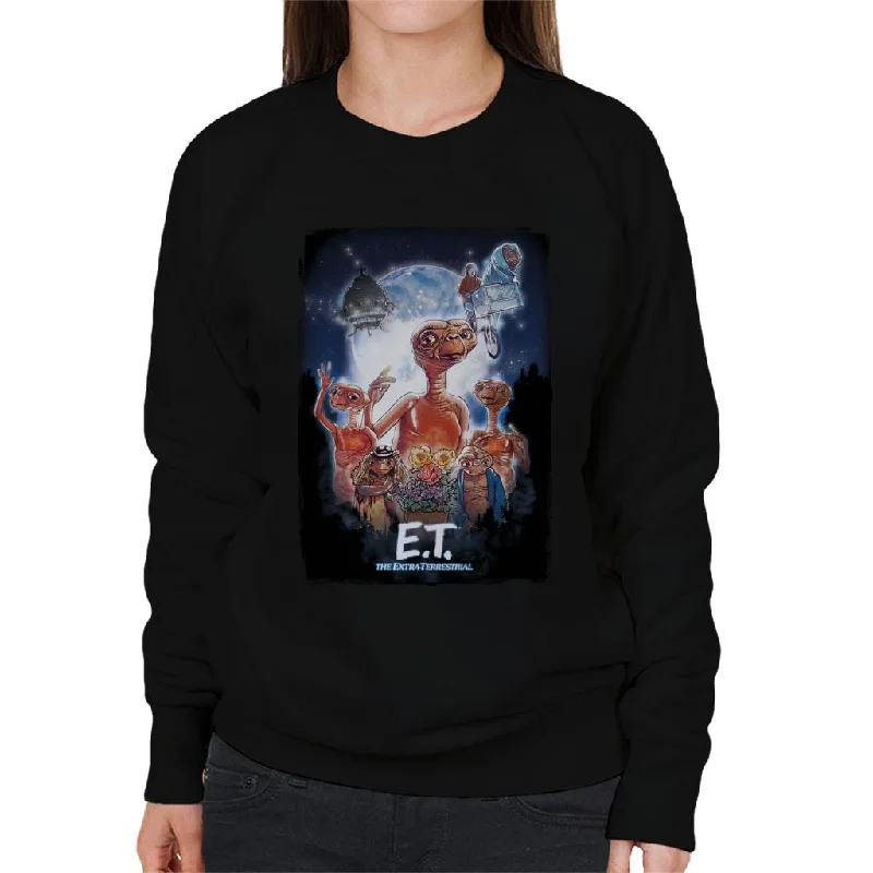 E.T. The Extra Terrestrial Cinematic Poster Montage Women's Sweatshirt Hoodie with Puffed Sleeves Voluminous Trendy