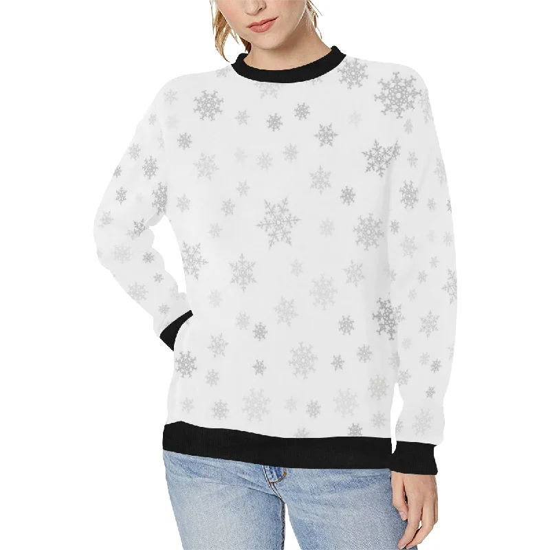 Snowflake pattern white background Women's Crew Neck Sweatshirt Hoodie with Drop Shoulder Relaxed Streetwear