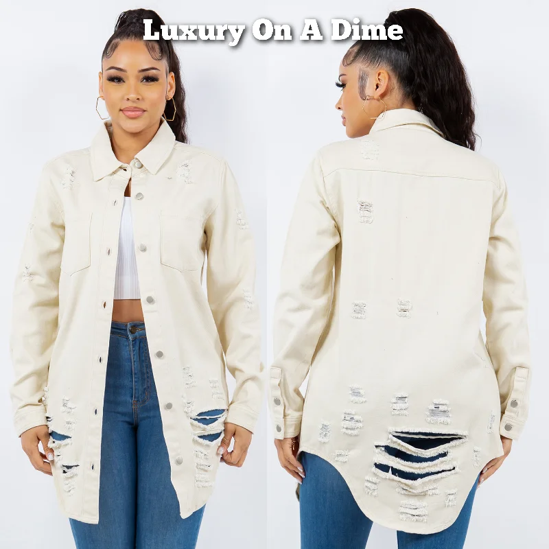 American Bazi Torn Distressed Hole Oversized Shacket Cotton Denim Jean Jacket Bone Ivory Striped Jacket Polka Dot Jacket Floral Jacket American Bazi Torn Distressed Hole Oversized Shacket Cotton Denim Jean Jacket Bone Ivory Striped Jacket Polka Dot Jacket Floral Jacket