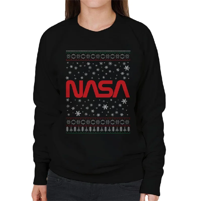 The NASA 1975-1992 Logo Christmas Knit Pattern Women's Sweatshirt Hoodie with Stripes Bold Sporty