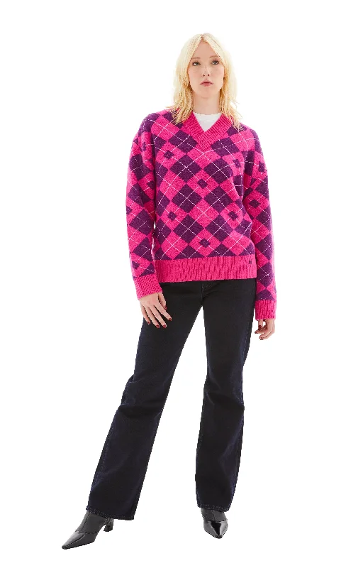 V-Neck Printed Sweater (Pink/Purple) Jersey Fabric Tulle Fabric Batik Fabric