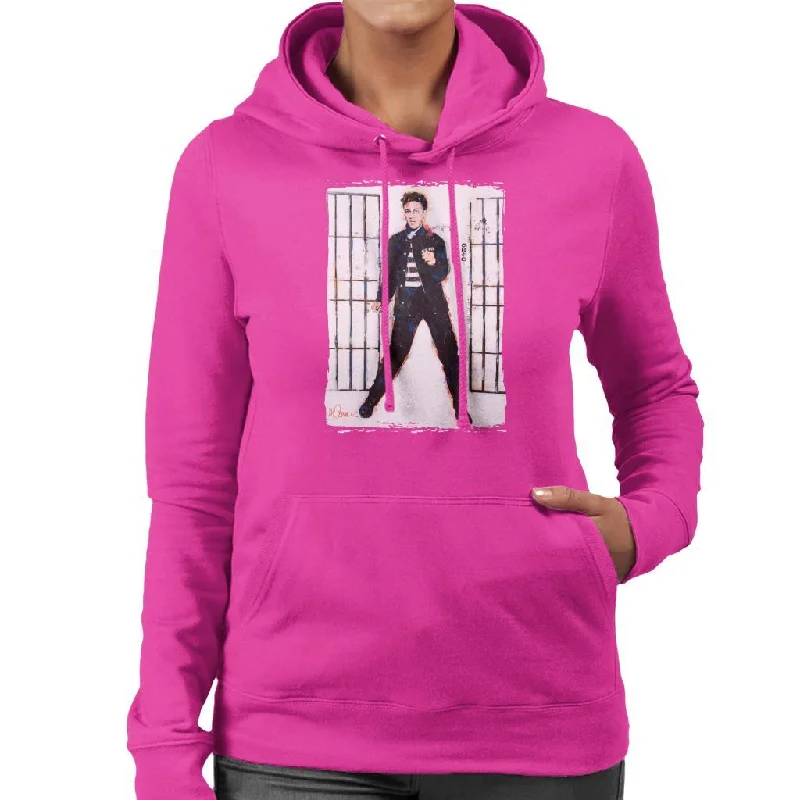 Sidney Maurer Original Portrait Of Elvis Presley Jailhouse Rock Women's Hooded Sweatshirt Hoodie with Emblem Brand Identity