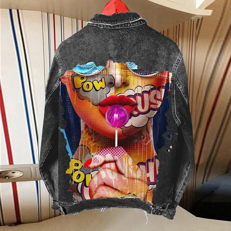 Women Casual Long Sleeves Graphic Printed Single-Breasted Denim Jacket Rayon Fabric Velvet Fabric Corduroy Fabric Women Casual Long Sleeves Graphic Printed Single-Breasted Denim Jacket Rayon Fabric Velvet Fabric Corduroy Fabric