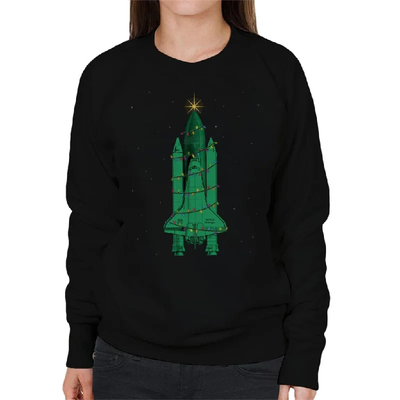 NASA Challenger Shuttle Christmas Tree Women's Sweatshirt Hoodie with Illustration Artistic Creative