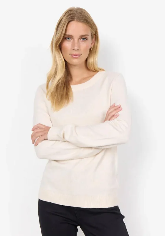 Soyaconcept Blissa Round Neck Sweater, Cream Mesh Fabric Canvas Fabric Denim Fabric