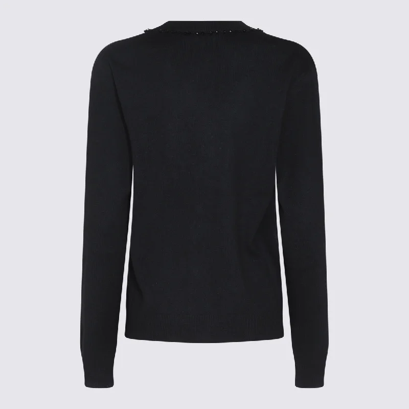 Fabiana Filippi Sweaters Black Cable Knit Ribbed Knit Lace Knit