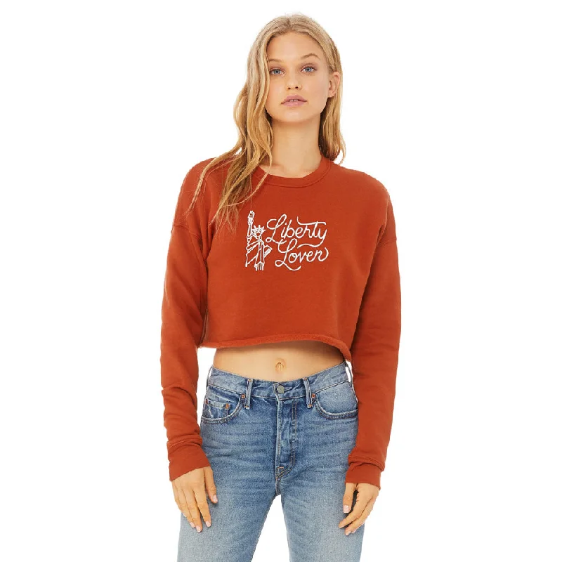 Liberty Lover Embroidered Crop Sweatshirt Hoodie with Hem Lace Feminine Delicate