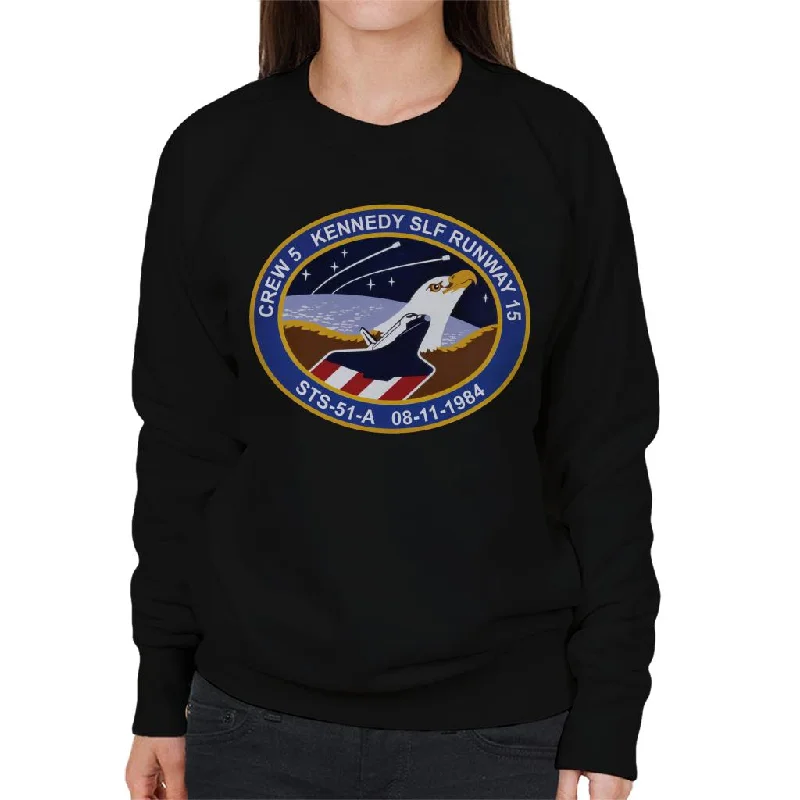 NASA STS 51 A Discovery Mission Badge Women's Sweatshirt Hoodie with Ribbed Hem Stretchable Secure