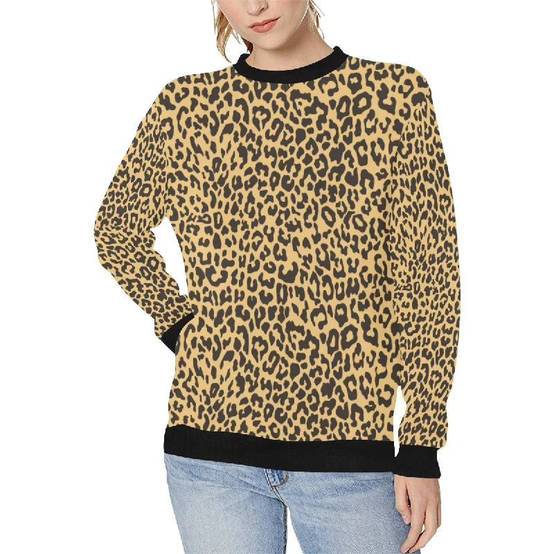 Leopard skin print Women's Crew Neck Sweatshirt Hoodie with Elastic Waist Stretchable Comfortable