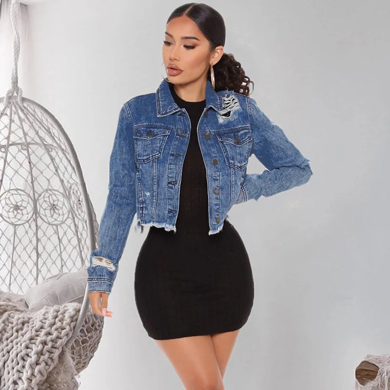 Women Personality Ripped Tassel Short Retro Long Sleeve Denim Jacket Plaid Jacket Tartan Jacket Houndstooth Jacket Women Personality Ripped Tassel Short Retro Long Sleeve Denim Jacket Plaid Jacket Tartan Jacket Houndstooth Jacket