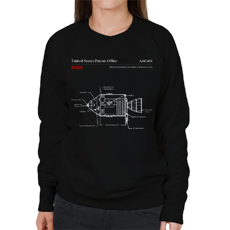 NASA Apollo Command Service Modules Blueprint Women's Sweatshirt Hoodie with Tied Waist Feminine Flattering