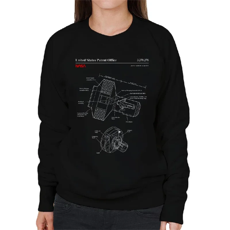 NASA Joint Airlock Quest Blueprint Women's Sweatshirt Hoodie with Monochrome Minimalist Simple