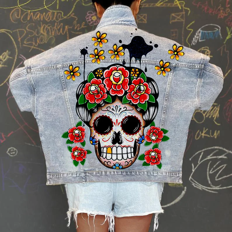 Women Casual Long Sleeves Graphic Printed Single-Breasted Denim Jacket Faux Fur Fabric Real Fur Fabric Shearling Fabric Women Casual Long Sleeves Graphic Printed Single-Breasted Denim Jacket Faux Fur Fabric Real Fur Fabric Shearling Fabric