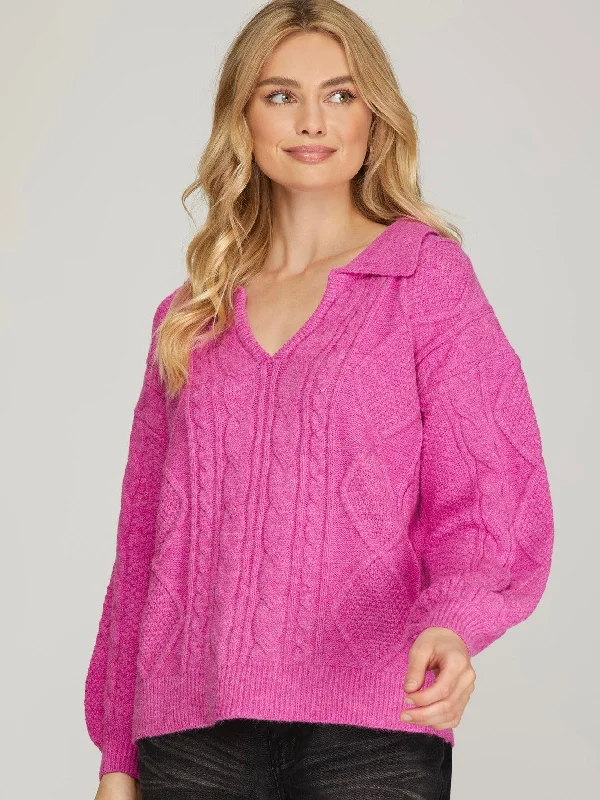Wanda Cable Knit Sweater Open Front Closed Front Wrap Front