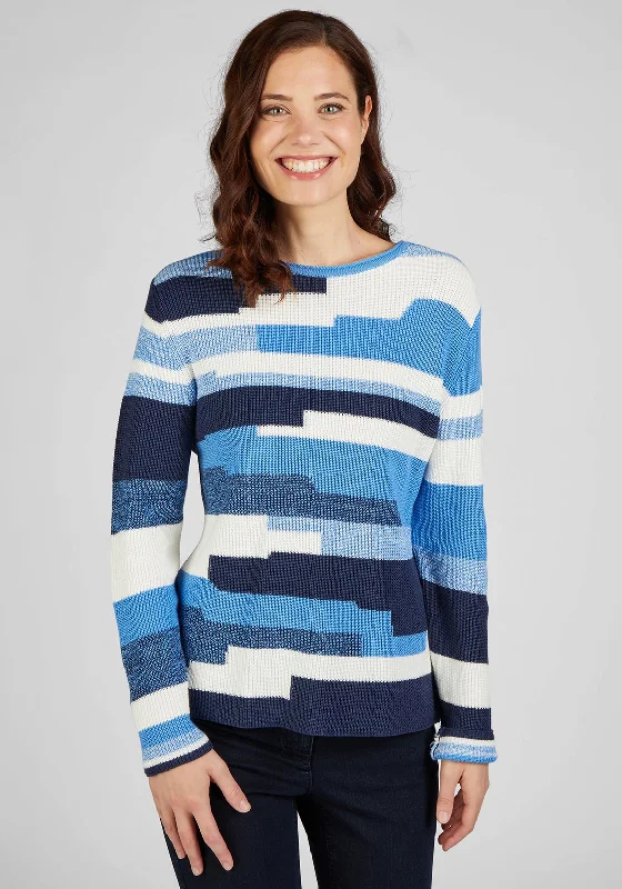 Rabe Abstract Stripe Knit Jumper, Blue Denim Fabric Leather Fabric Suede Fabric